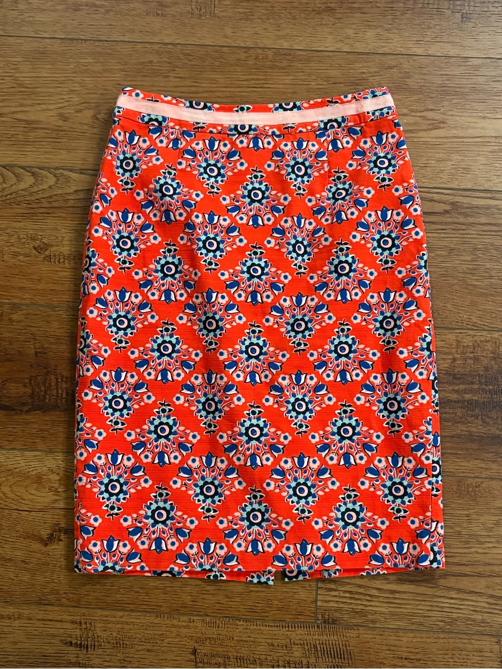 Boden Red Floral Pencil Skirt Blue Pink Lined US 4 UK 8